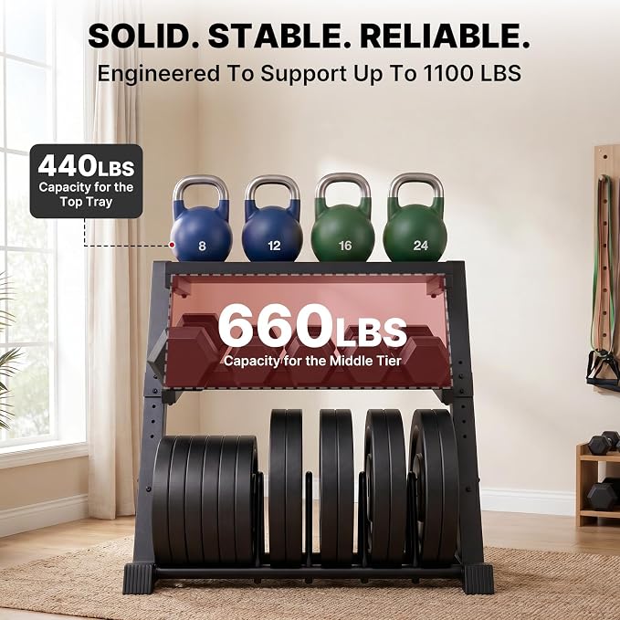 YOLEO Dumbbell Rack, Adjustable & Compact Weight Rack for Dumbbell, Kettlebell, Barbell, Heavy Duty Weight Storage Organizer, Space-Saving Dumbbell Storage Stand Holder for Home Gym - 1100LBS Capacity (Rack Only)