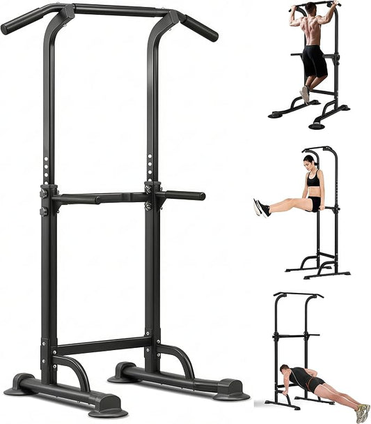 Adjustable Power Tower Pull Up Bar Dip Station, Free Standing Pull Up Rack Dip Station for Home Gym, 400LBS Capacity Height Heavy Duty Multi-Function Home Strength Training Fitness Workout Equipment