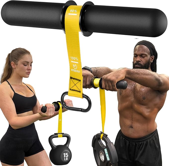 FitBeast Forearm Strengthener & Forearm Exerciser, Wrist Roller | Forearm strength trainer with thick handle and adjustable strap. Ideal for grip strength, muscle building and rehabilitation.