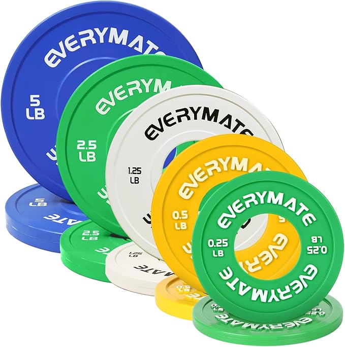 EVERYMATE Change Weight Plates 1.25LB 2.5LB 5LB Set Fractional Plate Olympic Bumper Plates for Cross Training Bumper Weight Plates Steel Insert Strength Training Weight Plates
