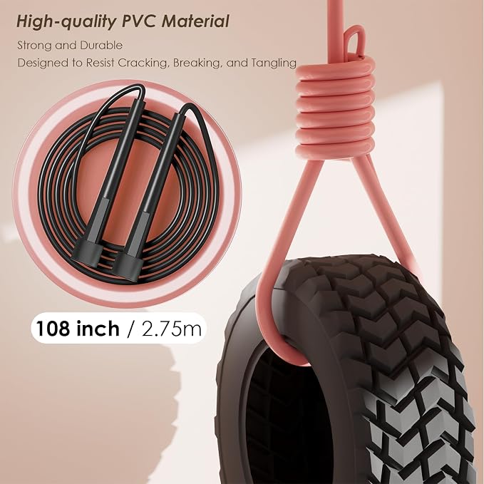2 Pack Jump Rope for Fitness, Speed Rope Skipping Rope for Men and Women, Jumping Rope for Workout, Tangle-Free PVC Long Jump Rope Set, Adjustable Exercise Jumping Rope Boxing for Adult