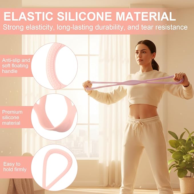 2Pack Figure 8 Resistance Bands for Women, 8 Shaped Rubber Exercise Band for Arms, Back, Shoulder Stretch with Handles, 15 Lbs Fitness Band for Home Yoga Gym Workout