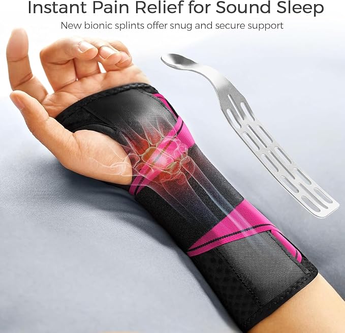 FREETOO Carpal Tunnel Wrist Brace Night Support.Pink,Left Hand,XS | Wrist Splint,Hand Brace,Tendonitis,Sprain,Arthritis;Sleeping,Work,Type;Breathable,Adjustable;Metal Plate,One-Step Wear