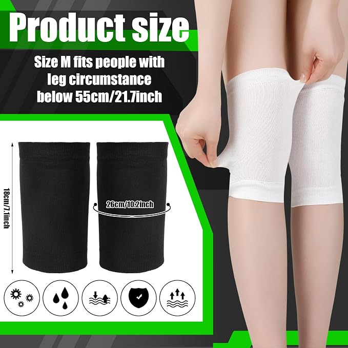 Geyoga 4 Pairs Knee Warmers for Women Men Breathable Leg Warmers Knee Brace Pad Leg Compression Sleeve for Cycling Running(White, Black,Medium)