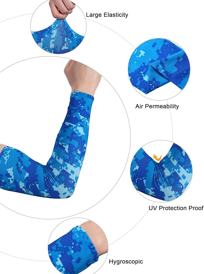 Mudder 8 Pairs UV Sun Protection Cooling Arm Sleeves for Men Women Youth Silk Compression Arm Cover Breathable Outdoors Sport
