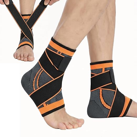 Plantar Fasciitis Socks for Sprained Ankle Support, Compression Socks with Adjustable Strap for Plantar Fasciitis Relief, Ankle Brace Sleeve for Women & Men, Achilles Tendonitis Pain Relief(Orange-L)