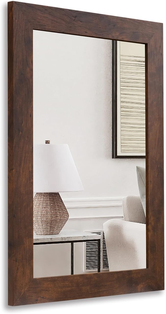 Syndra Rectangular Mirror with Frame Rustic 20x28‘’ Wall Mounted Rustic Vanity Mirror with Large Wood Frame Farmhouse Bathroom Mirror, for Bedroom, Living Room, Entryway Wall Decor(Walnut)