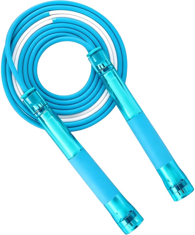 YUEDONG Adjustable Fitness Jump Rope with Dual Bearings for Kids and Adults | Dual bearings, transparent handles, self-locking length adjustment, tangle-free PVC rope, for fitness and school activities