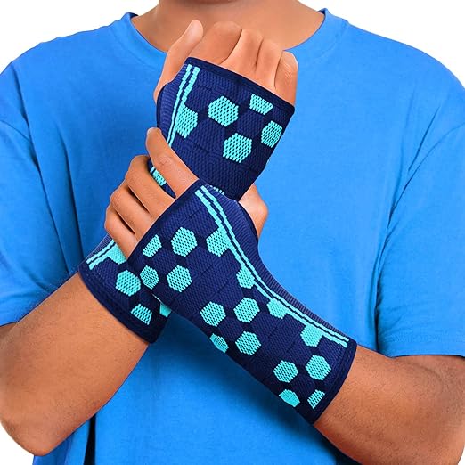 Sparthos Wrist Compression Sleeves (Pair), Carpal Tunnel Brace - Blue-XL