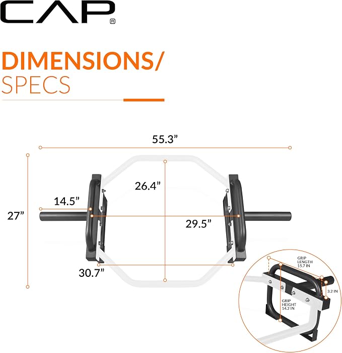 CAP Olympic Trap & Shrug Bar with Elevated Grip, 500-Lb Capacity