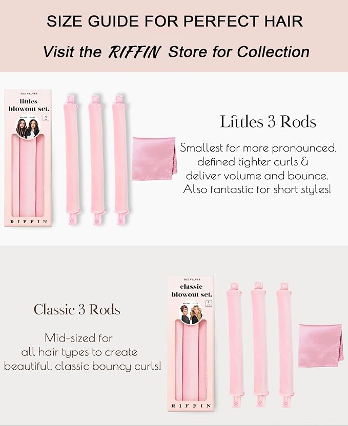 Littles Heatless Curls Overnight Rods - Upgraded Directional Grip Velvet Heatless Hair Curler to Sleep in No Heat Heatless Curling Flexi Rods Foam Hair Rollers for Blowout Look Long & Short Hair
