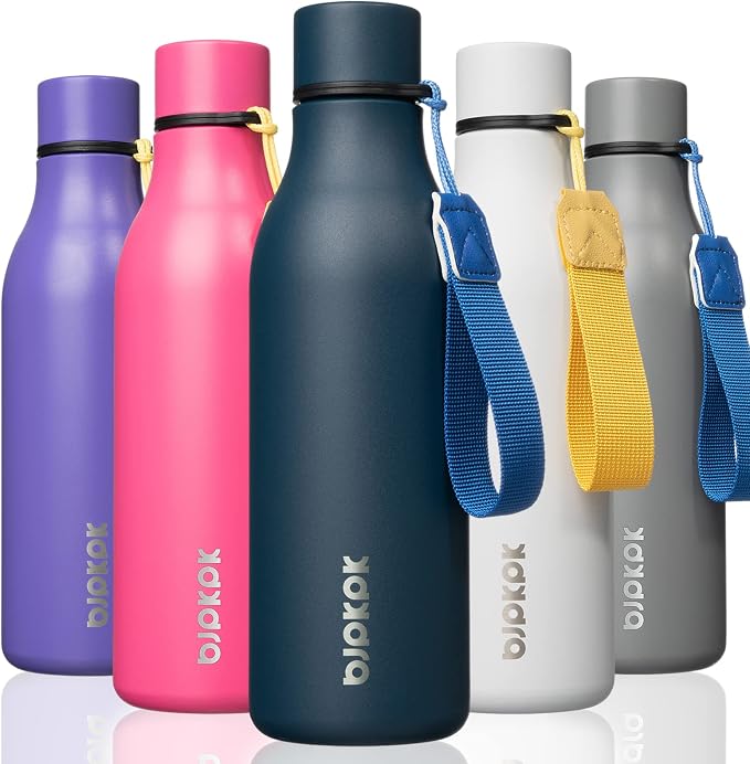 BJPKPK 18oz Insulated Water Bottle, Stainless Steel Bottle with Carry Strap | Keep Cold & Hot Vacuum Insulation, Leak-Proof BPA-Free Design, Slim Bottle Fits Most Cup Holders for Gym, Office & Travel