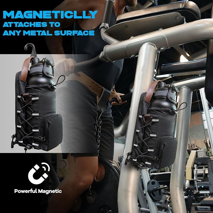 Magnetic Gym Bag for Men and Women, Magnetic Water Bottle Holder for Gym, Small Gym Bag, Gym Gifts for Women and Men (Black-brown, <40 OZ)