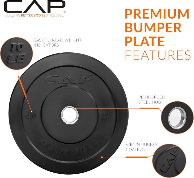 CAP Barbell Olympic Weight Set with 7ft Barbell & Bumper Plates | 160-370 lbs | Multiple Options
