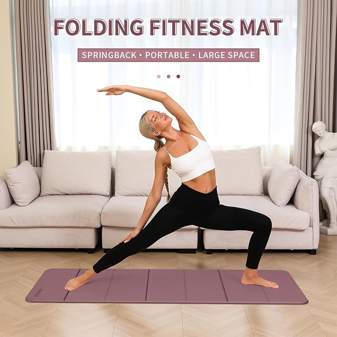 PAIDU Foldable Yoga Mat 10mm Thick, 75"x26" Non-Slip Fitness Exercise Mat | SGS Certified| uick Fold，Easy Storag，Portable for Yoga/Pilates/Studio/Home Workout