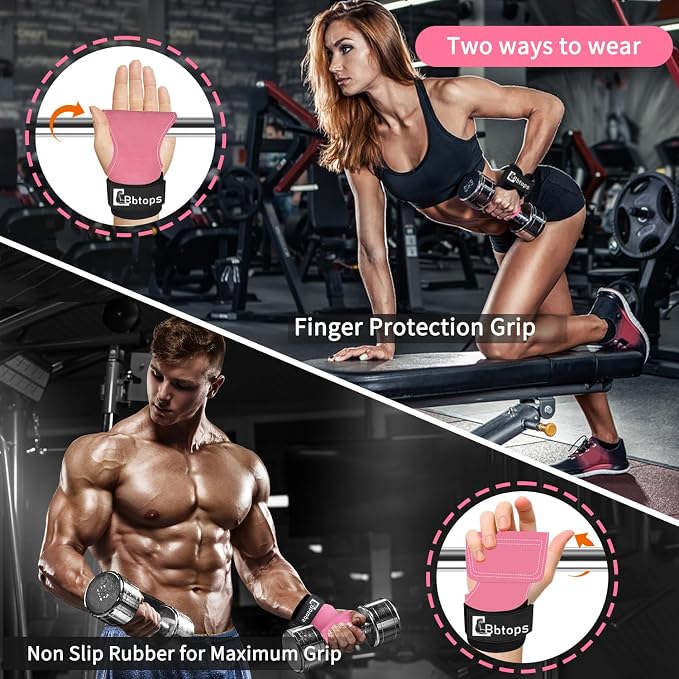 Weight Lifting Wrist Strap, Double-Layer Leather Wrist Straps for Gym Strength Training Weightlifting,Deadlift and Powerlifting, Enhance Grip Strength Neoprene Padding Gym Workout Lifting Straps Men/Women Pair