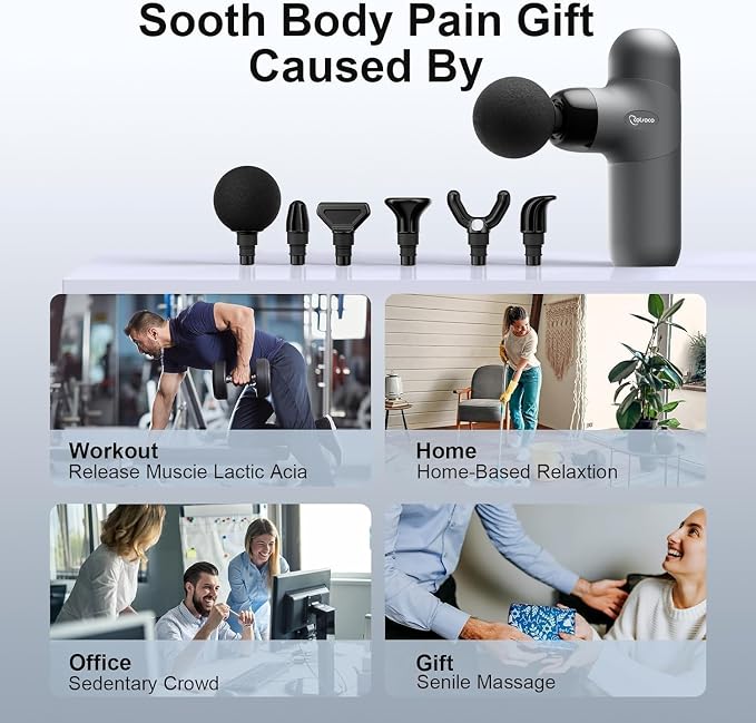 cotsoco Mini Massage Gun, Deep Tissue Percussion Muscle Massager, Compact Portable Handheld Massager with 6 Heads & 4 Speeds, Quiet for Home, Gym, Office, Travel, Gift for Men and Women
