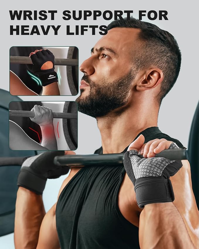 Trideer Weight Lifting Gloves for Women & Men, Wrist Support & Padded Palm | Gym Gloves with Silicone Grip, Breathable Workout Gloves for Strength Training, Pull Ups, Cross Training & Fitness