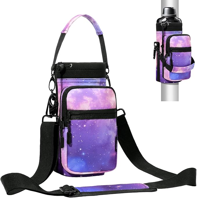 Nuovoware Magnetic Gym Bag, 40oz, Water Bottle Carrier, Starry Purple | Adjustable Shoulder Strap, Magnets Magnetic Gym Bag, Bottle Pouch Sling, 2 Pocket, Sling Neoprene Organizer Sleeve