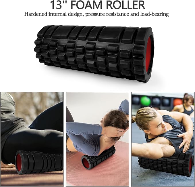 5 in 1 Foam Roller Set High Density Patented Foam Roller for Exercise | Foam Roller Massage Stick, Massage Ball, Resistance Band for Deep Muscle Massage Pilates Yoga Trigger Point Release Black