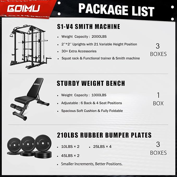 S1-V4 Smith Machine, 2000LBS Power Cage with Cable Crossover System, All-in-One Squat Rack with Smith Bar, Strength Training Equipment for Home Gym