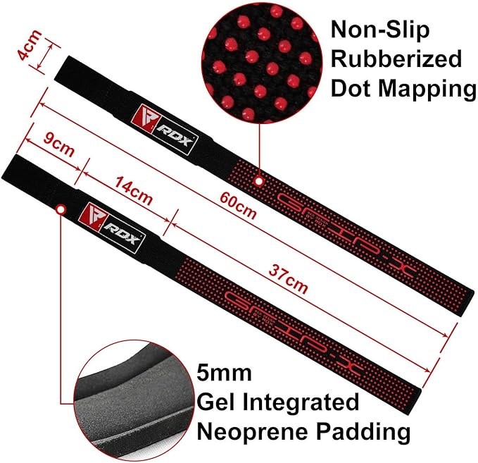 RDX Lifting Straps for Weightlifting –100% Cotton Heavy Duty Gym Wrist Strap with 5MM Neoprene Padding, 60CM Anti-Slip Hand Grip Wraps for Deadlifts Powerlifting Workouts Strength Training, Men Women