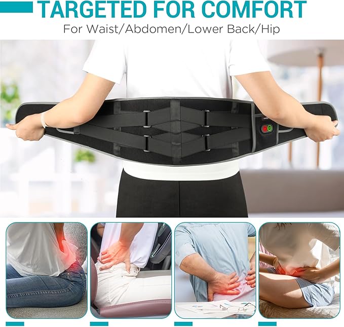 Comfytemp Cordless Heating Pad with Massager for Back, Gifts for Women Men | FSA Eligible HSA, Portable Lower Back Massager, Rechargeable Wireless Electric, Birthday Mom Dad Seniors 3 Heat 30mins 58"Up