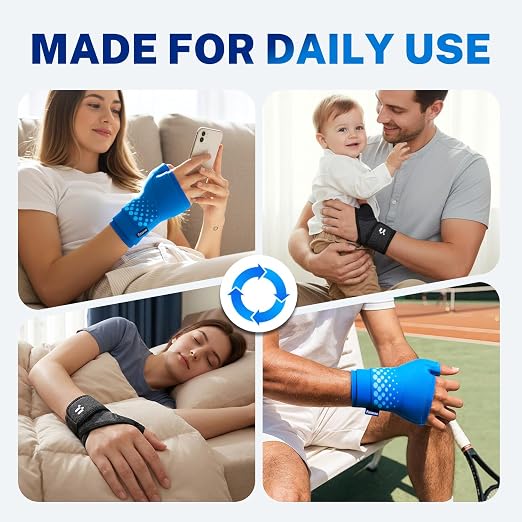 Carpal Tunnel Wrist Brace & Wrist Ice Pack Wrap Set, Wrist Recovery System | Wrist Pain & Swelling Relief, Moderate Wrist Support During Daily Activities, Reusable Cold & Hot Therapy, Reversible Fit
