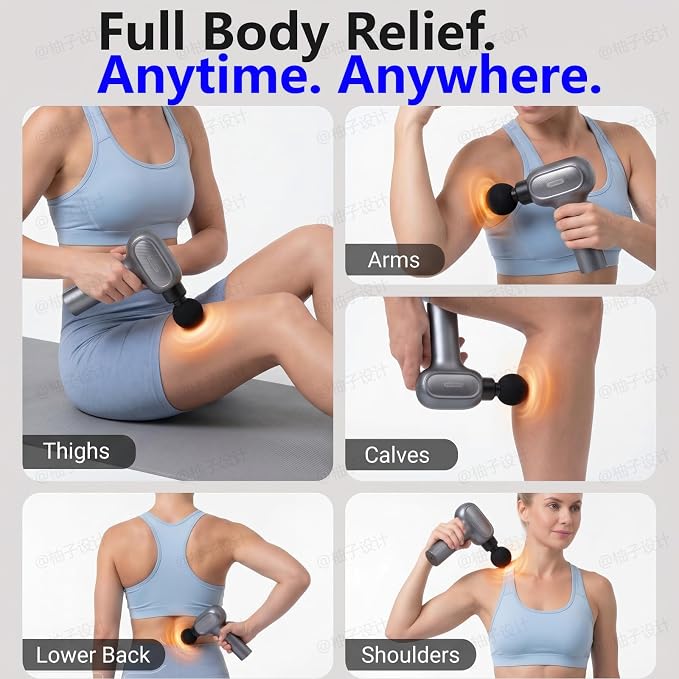 AxBerry Massage Gun, Deep Tissue Percussion Massager with Heat & Detachable Extension Handle, Handheld Muscle Massager for Back, Neck & Shoulders Pain, Portable Massage Gun, Muscle Gun