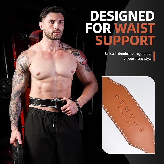 Genuine Leather Weight Lifting Belt, 4”& 6” Padded Lumbar Back Support, 10 Adjustable Holes, Gym Weight Belt Ideal for Deadlift, Powerlifting, Bodybuilding and Squat