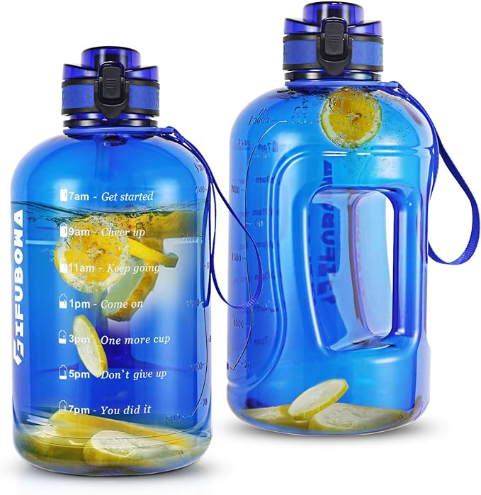 3L Water Bottle with Straw, Time Marker, Handle | 1PC large 3 liter Leakproof BPA Free Drinking Bottle for Sport Gym