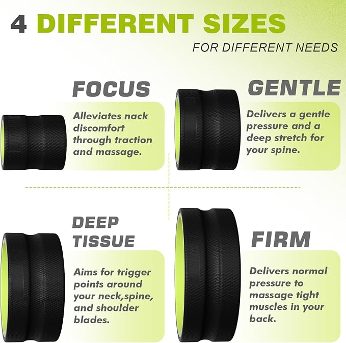 Back Roller Wheel - 4 Pack Yoga Foam Roller for Physical Therapy & Back Stretcher, Deep Tissue Massage for Pain Relief & Stretching | Green.