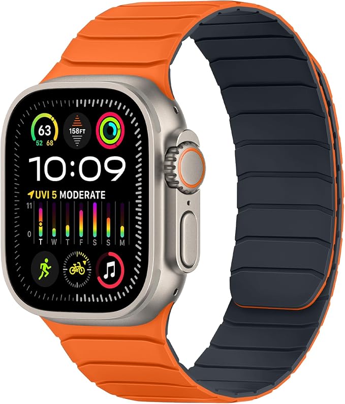 Tasikar Magnetic Bands Compatible with Apple Watch 49mm 46mm 45mm 44mm 42mm Soft Silicone Replacement Loop Wristband for iWatch Ultra 3 2 1 SE Series 11 10 9 8 7 6 5 4 3, Orange-Midnight