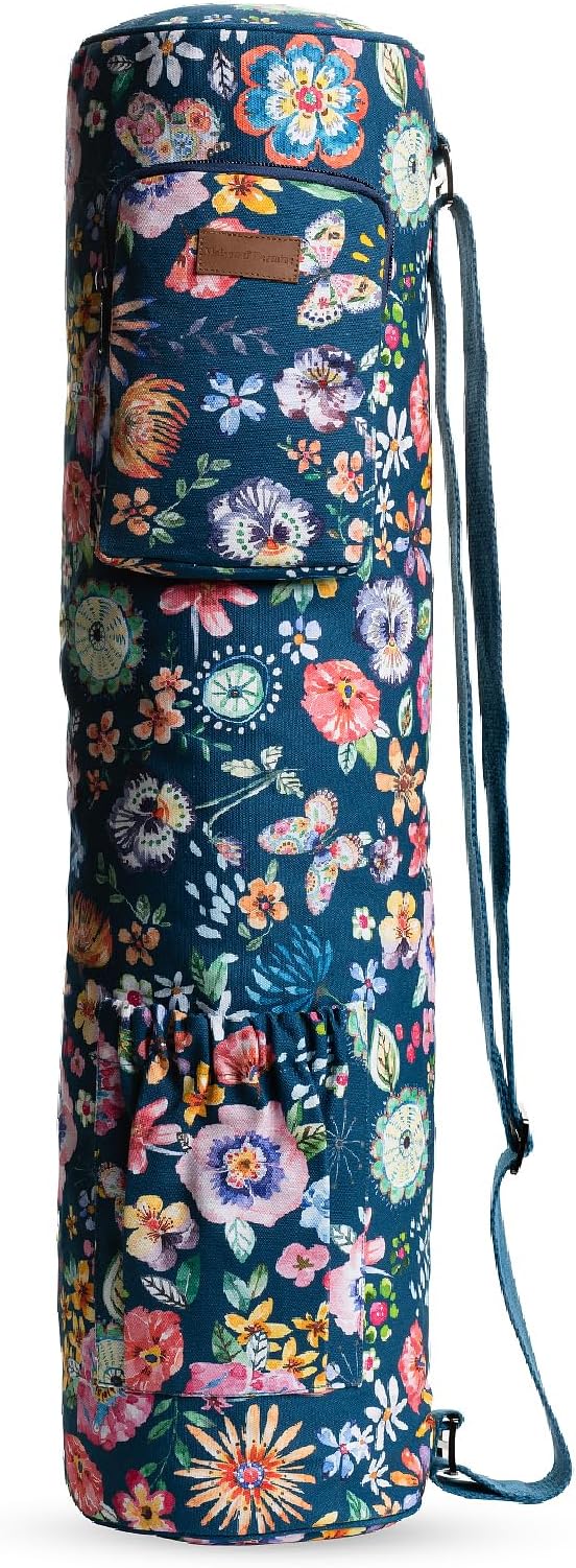Maison d' Hermine Yoga Mat Duffle Bag Gym Tote Yoga Mat Carry Bag | Cylindrical bag for Woman Men Gifts Adjustable shoulder straps with Drawstring Water Bottle Pocket and zipper pocket