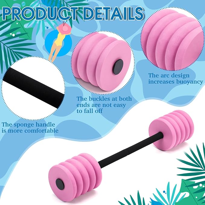 Soulchen Long Aquatic Exercise Dumbbells Pool Exercise Foam Water Weights Dumbbell Aquatic Pool Barbells with High Density EVA Foam for Swim Water Aerobics Workouts Loss