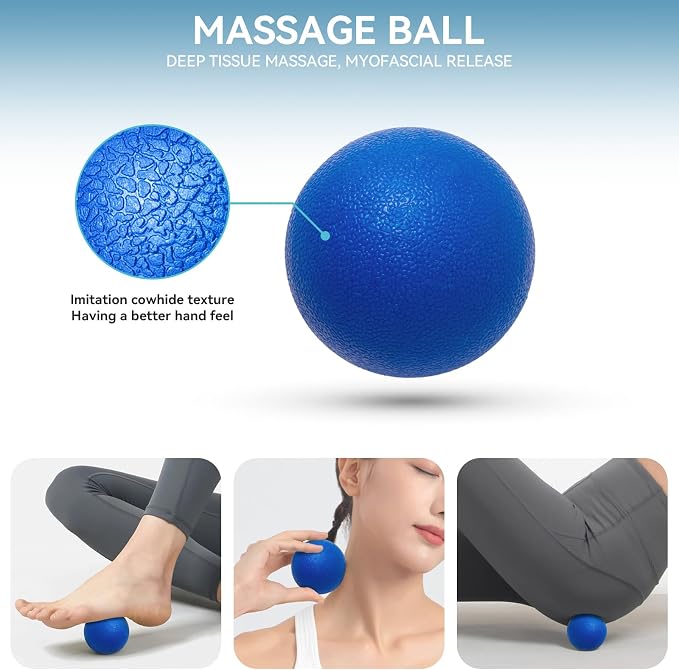Krightlink 5 in1 Foam Roller Set High Density Foam Roller Muscle Recovery | Deep Tissue Muscle Massage Foam Roller for Exercise, Massage Roller, Massage Ball, Stretching Strap, for Whole Body Blue