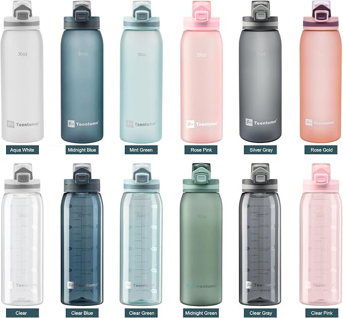 Water Bottle BPA Free Tritan with Time Markers, 30oz Large Durable Gym Plastic Bottle for Fitness, Outdoor Enthusiasts, Leakproof Clear Pink (Pack of 1)