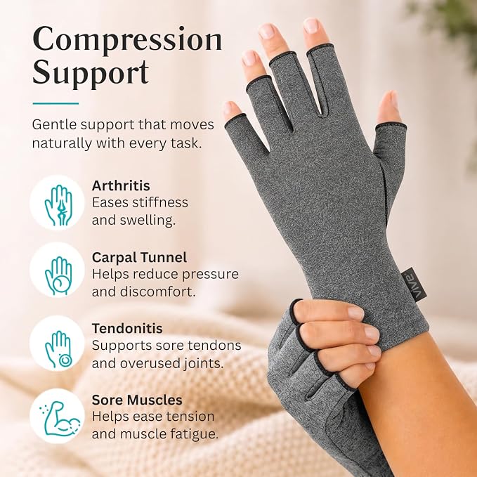 Vive Arthritis Gloves - Men, Women Rheumatoid Compression Hand Glove for Osteoarthritis- Arthritic Joint Pain Relief - Carpal Tunnel Wrist Support - Open Finger, Fingerless Thumb for Computer Typing | Osteoarthritis- Arthritic Joint Pain Relief - Carpa...