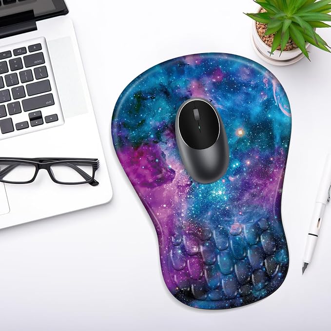YIWEI Ergonomic Mouse Pad with Wrist Rest for Carpal Tunnel Pain Relief | Memory Foam Wrist Support,Non-Slip Rubber Base, Keyboard Computer Mousepad,Lycra Cloth Surface,Gaming Home Office