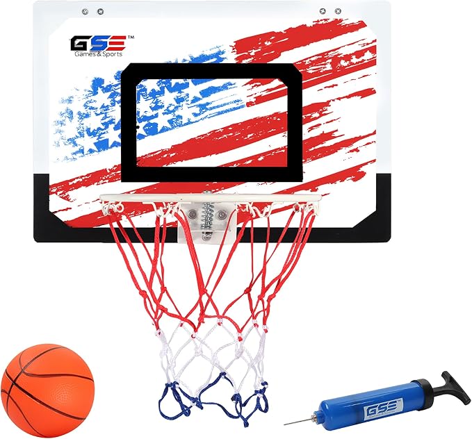 GSE Over-The-Door Basketball Hoop with Basketball & Pump, for Home & Office | Wall-Mounted Basketball Hoop Complete Accessories, Clear Impact-Resistant PC Backboard, PVC Basketball, Several Style Choice
