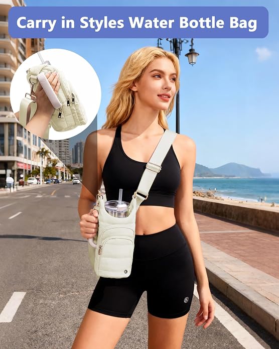 Water Bottle Holder with Strap 30/32 oz, Crossbody Water Bottle Carrier Bag | Lightweiht Quilted Bottle Sling Bag, RFID Phone Pocket, Hands-free for Gym Hiking Walking Travel