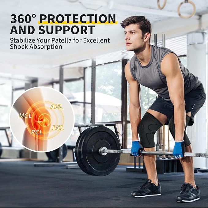 CAMBIVO 2 Pack Knee Brace, Knee Compression Sleeve for Men and Women, Knee Support for Running, Workout, Gym, Hiking, Sports (Cool Gray,Large)