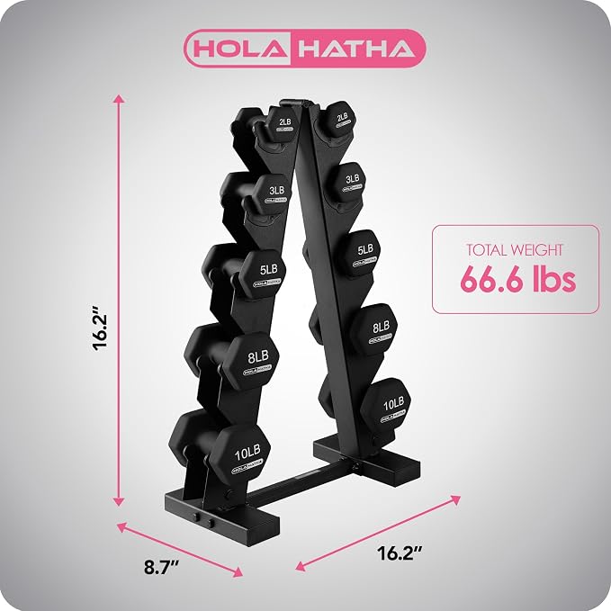 HolaHatha 1, 2 and 3 lb Neoprene Dumbbell Strength Training Weight Set with Rack