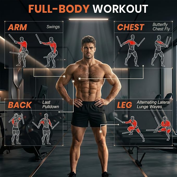 Weighted Ropeless Battle Ropes, 2.9lb Heavy Duty Portable Cordless Battle Ropes for Home Gym with Poster, Exercise Rope for Strength Building, Portable Ropeless Battle Rope with Storage Bag