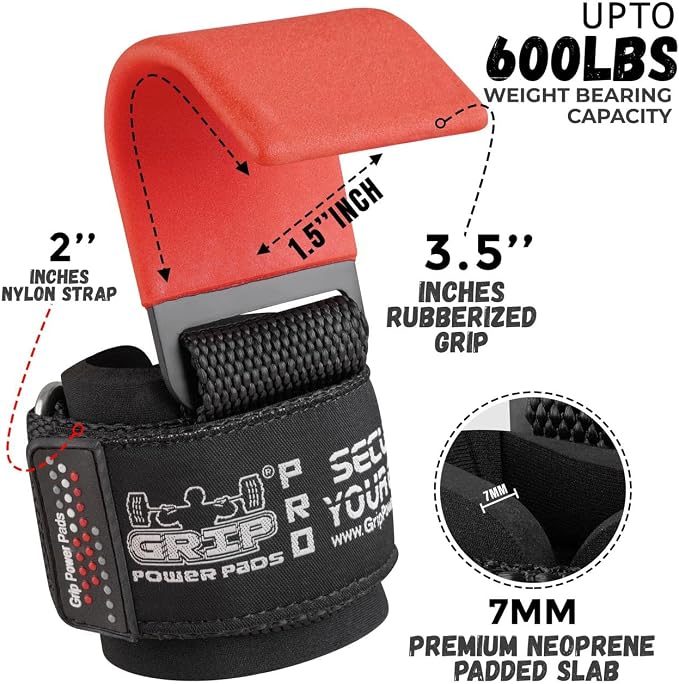 Weight Lifting Rod Hooks Heavy Duty Wrist Wraps Power Weight Lifting Training Gym Grips Straps Set of 2