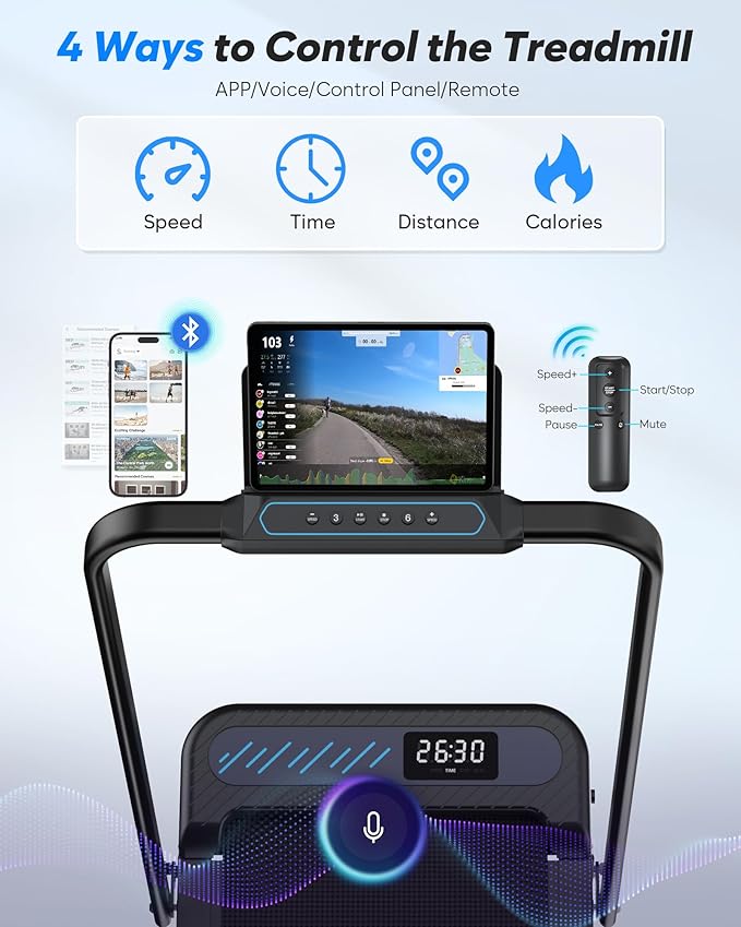 Cardirun Walking Pad with Incline and Stable Handle Bar, Foldable Treadmill | 3.0HP Quiet Under Desk Treadmills for Home Small, Portable Treadmill with APP, Remote Control and LED Display, Space-Saving
