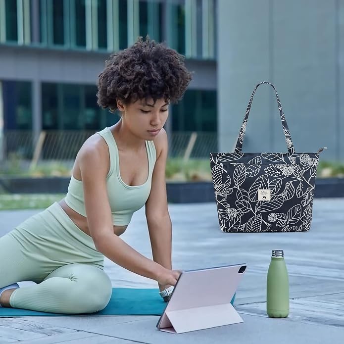 WLLWOO Yoga Mat Carrier Bag for Women Canvas Carryall Tote Gym Pilates | Large Holder Zipper Shoulder for Beach Travel Workout Fitness Office