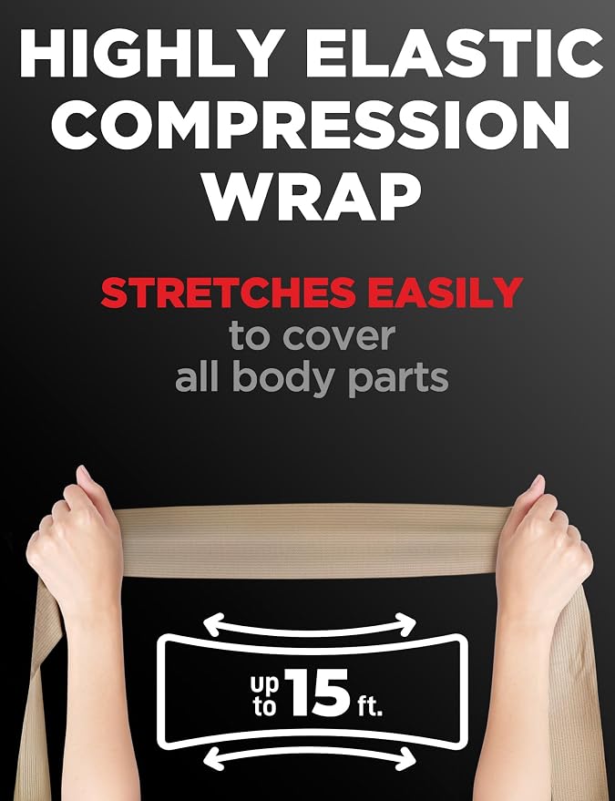 Premium Elastic Bandage Wrap - 8pk (4x3in, 4x4in) + 24 Extra Clips | Strong Compression Bandage Wrap for Leg, Arm, Wrists, Elbow, Ankles, Feet and Knees - for First Aid Kit and After Surgery