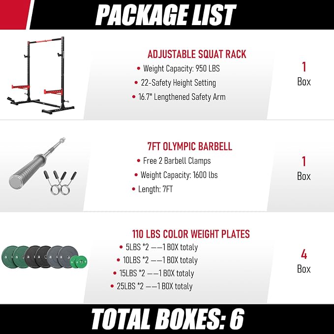 FLYBIRD SR1 Squat Rack, Adjustable Power Rack for 6FT/7FT Barbells | Squat Rack for Home Gyms with Pull-Up Bar,22 Adjustment Positions, J-Hooks and Safety Spotter Arms w/ 110/180LBS Home Package