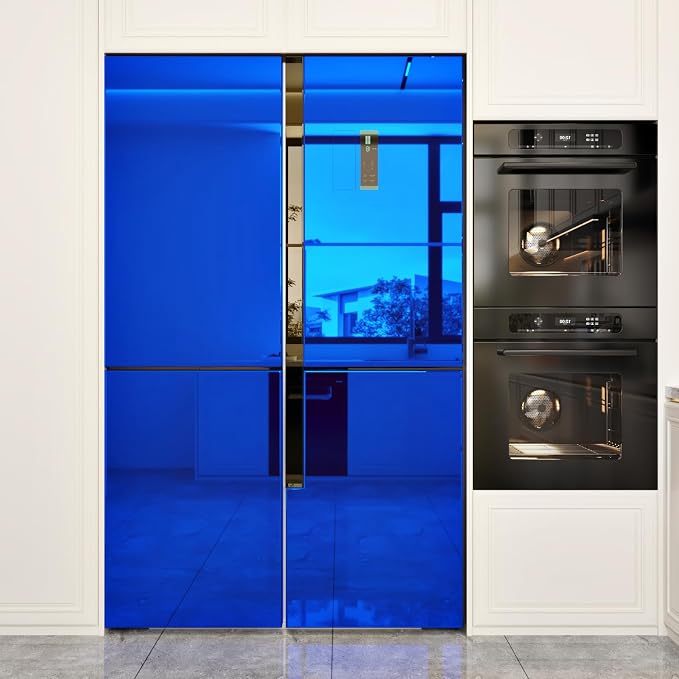 WESTICK Blue Mirror Stickers for Walls Self Adhesive Mirror Wallpaper Peel and Stick Wall Sticker Mirrored Contact Paper for Appliance Countertops Refrigerators Kitchen Cabinets 24"x118"